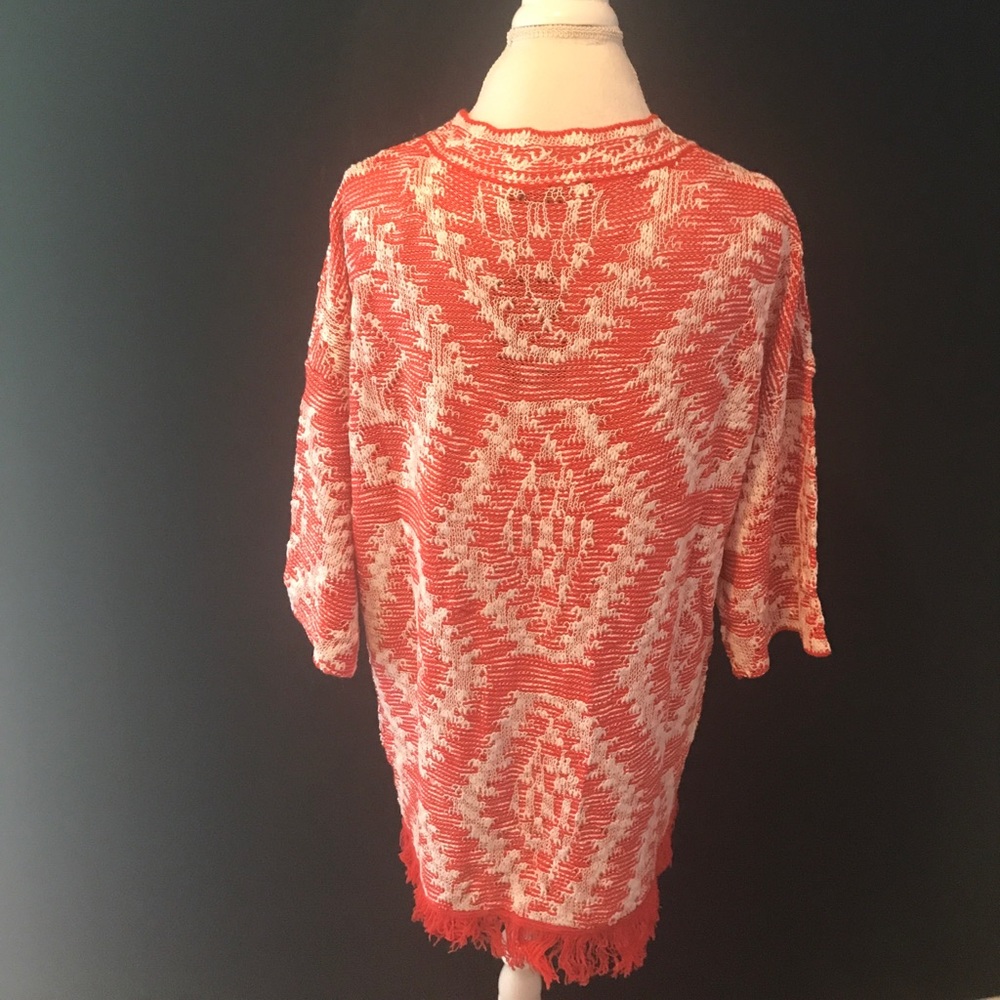 Tribal Print Red Fringe Open Cardigan - Picture 6 of 6